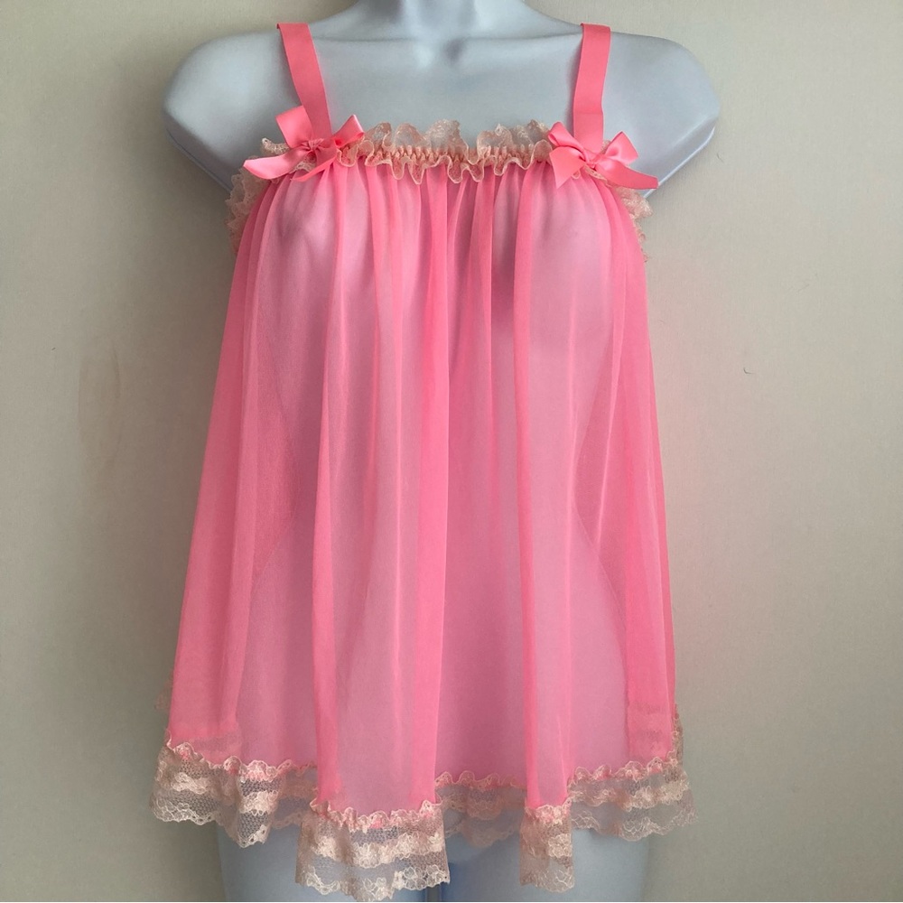 Victoria’s Secret Y2K Bubblegum Pink Sheer Frilly Babydoll Nightie Cami, NWT S